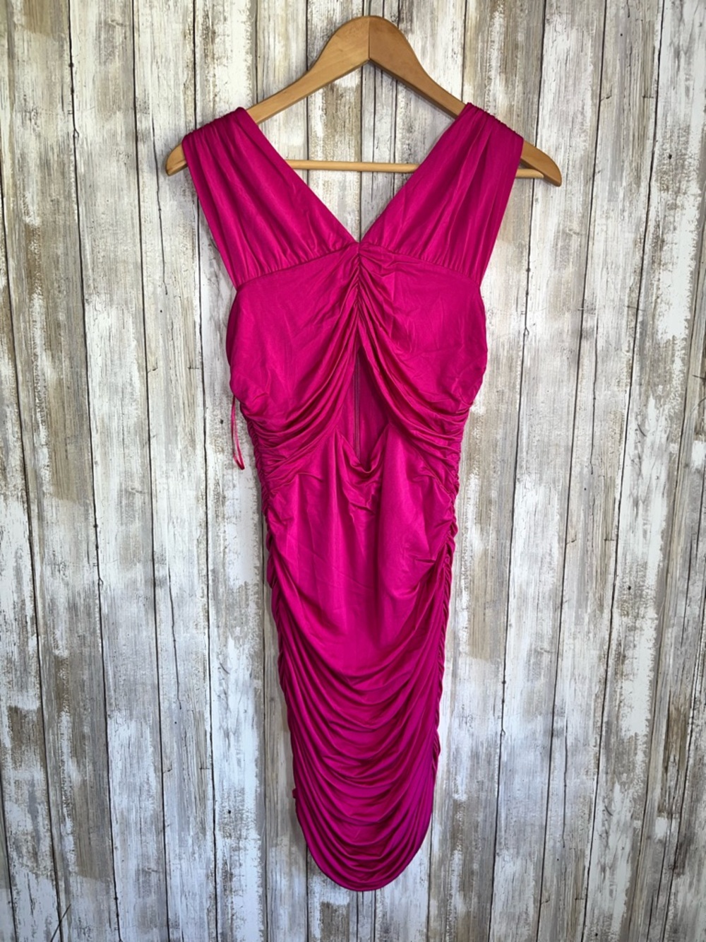 LoveShackFancy Bayana Ruched Cutout Mini Dress Pink NWT Sleeveless V Neck Size M - Picture 2 of 8